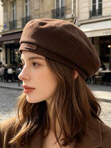 1pc Women's Beret Hat, Fashion Letter Decor Octagonal Cap, Vintage Street Style Painter Hat, Autumn/Winter - A - View 5