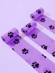 Thickened PE Plastic Purple & Black Paw Print Pattern Large Capacity One-Pull Tear-Off Leak-Proof Strong Durable Clean Hands Smooth Dispensing Multi-Roll Value Pack Cylindrical Roll Refill Pet Waste Bags For Dog Walking And Daily Cleaning - View 7