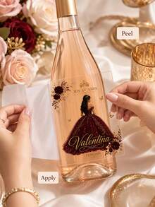 2/4/8pcs Customized Wine Bottle Label Stickers, Personalized Name & Date, Princess Dress Floral Butterfly Pattern, Sweet 15 15th Birthday Party Favor Table Decor - Multicolor - View 5