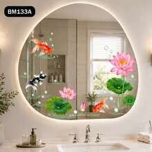 防水 3D 錦鯉魚與蓮花貼紙，可移除自黏式牆貼，適用於浴室洗手台、浴缸、馬桶，防滑居家牆面與地板裝飾 - 蓮花鯉魚貼 - 查看 2