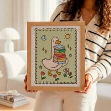 1pc Frameless Silly Goose Reading Book Rustic Farm Animal Cute Wall Art Canvas Poster For Kids Room Bedroom Dorm Back To School Gift - Multi-color - View 4