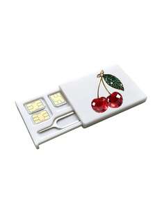 Crystal Cherry Print SIM Card Holder With SIM Card Pin Slot, Includes SIM Card Pin. Portable Cherry Print SIM Card Storage Box, Phone Card Holder, SIM Card And SD Card Storage Box, Travel Storage Box, Compact And Lightweight, Suitable For Smartphones, Tablets And Other Devices, Ideal For Storing Backup SIM Cards When Changing Phone Numbers, Also A Great Gift. Suitable For Back To School Season, Back To School, Teacher's Day - Multicolor - View 12