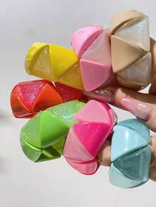 Y2K Dopamine Style Stretchable Resin Wide Bracelet, Geometric Triangle Patchwork Glitter Contrast Color Macaron Candy Tone Elastic Bangle, Casual Party Layered Decorative Hand Accessory For Girls - Multicolor - View 3