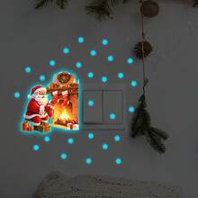 1pc Glow-In-The-Dark Christmas Wall Sticker, Luminous Christmas Decorative Decal, Creative Switch Wall Sticker, Holiday Self-Adhesive Glow Sticker, Santa Claus Theme Fluorescent Wall Decor, Self-Adhesive Backing For Easy Application, Releases Fluorescent Effect In Dark Environments, Suitable For Wall, Switch Panel Decoration, Home Interior Beautification, Holiday Scene Arrangement, Bedroom Living Room Soft Decor Renovation, Fits Home Residents, Soft Decor Enthusiasts - Multicolor - View 5