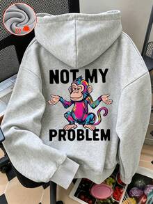 1pc Thermal Lined Thick Warm Hooded Sweatshirt For Tween Boys, Young Student Kids, Suitable For Autumn/Winter Long Sleeve Top - Grey - View 1