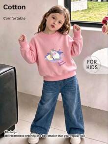 Children's Crew Neck Sweatshirt, Cartoon Unicorn Sweet Dream Star Moon Pattern Print Pure Cotton Pullover - Pink - View 2