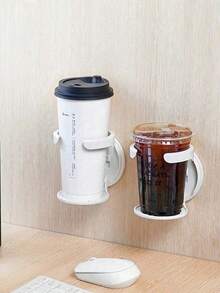 1pc Wall-Mounted Folding Cup Holder, Water Cup Coffee Beverage Storage Rack, No-Drill Car Cup Holder, Suitable For Kitchen, Bedroom And Office - Multicolor - View 2