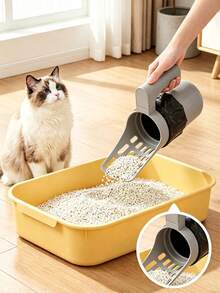 Set Includes 1 Large Capacity Cat Litter Scoop And 1 Dedicated Trash Bag. Ergonomic Long Handle For Contactless Cleaning, Thickened Plastic Material Is Durable And Easy To Rinse. Suitable For Indoor Cat Cages And Temporary Cat Shelters - Multicolor - View 1