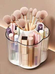 1pc Large Capacity Transparent Desktop Makeup Brush Holder, Cosmetic Organizer For Storing Eyeshadow, Lipstick And Brushes, Suitable For Room, Home, Bedroom, Bathroom, House, Desk, Accessories, Fun Gift - Clear - View 2