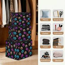 1pc Clothing Storage Box, Glowing Footprint Print Storage Bag, Large Capacity Foldable Storage Bag, Suitable For Blankets, Bedding And Clothes, Durable Non-Woven Fabric Material, Strong Zipper, Perfect Holiday Home Gift - Multicolor - View 12