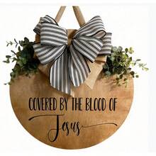 Covered By The Blood Of Jesus Sign, Artificial Wood Religious Housewarming Gift With Door Hanging Decor, Suitable For Home Decoration, Front Door Scripture Display, Church Or Home Entrance Prayer Reminder, Faith-Based Design, Handmade Appearance, Faith-Based Gift - Multicolor - View 5