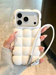 Phone Case - Creative Cute Cream Color 3D Cloud Design Phone Case, Compatible With Apple 18 Pro Max 17 Pro Max 17 16 Pro Max 16 Pro 16 15 Pro Max 15 Pro 14 Pro Max, With Anti-Loss Lanyard Wrist Strap, Simple Cute Matte Shockproof Bumper Shell - White - View 1