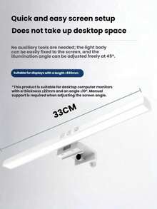 1PC Touch Control LED Monitor Light, Screen Clip Light With Dimmable Brightness, 3 Color Temperature Modes, Eye Caring Reading Lamp For Home Office Desk PC Laptop Workstation, USB Powered, Ideal For Gamers, Programmers, Designers And Students - Angle-type - View 15