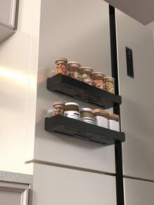 Magnetic Fridge Side Storage Rack, No Installation Refrigerator Organizer Basket, Multifunctional Kitchen Storage Holder, Space Saving Fridge Shelf For Spice Jars, Plastic Wrap, Seasoning Bottles, Kitchen Countertop Storage Organizer - Multicolor - View 5