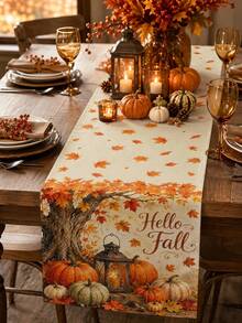 Taplak Meja Thanksgiving, Sarung Bantal, Alas Piring, Taplak Meja Motif Musim Gugur Vintage Lentera Daun Maple Pohon, Taplak Meja Dekoratif Panjang Gaya Rumah Pertanian Pedesaan Selamat Datang Musim Gugur, Dekorasi Pesta Liburan Rumah Dapur - MultiWarna - View 2