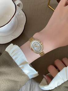 1件女款金白色錶盤石英手錶，精緻混色刻度，可調節金色錶帶，適合日常佩戴 - 金色 - 查看 4