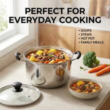 Japanese Minimalist 24cm Extra Thick Soup Pot (1pc) High-End Stainless Steel Modern Style Pot, 9.5in, Heat-Resistant Handle, Dishwasher , Multi-Functional, Daily Kitchen Use, Silver - View 8