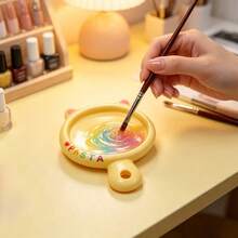 1pc 2-In-1 Cat Shaped Nail Art Palette & Brush Holder, Mini Nail Art Rhinestone & Pearl Storage Tray, Multi-Function Nail Gel Palette, Cute Doodle Watercolor Box - Multicolor - View 6