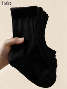 1/3/5/10/15/20 Pairs Women's Solid Color Minimalist Comfortable Breathable Mid-Calf Socks - Black - View 15