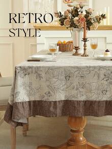 1pc Colorblock Ruffle Edge Tablecloth, Floral Print, Autumn/Winter Atmosphere, Farmhouse Style, Suitable For Dining Table Decor, Picnic Tablecloth, Holiday Celebration, Party Gathering, Birthday Banquet, Daily Dining Table, Kitchen And Dining Room Decoration, All Seasons, Home Decor - Silver - View 5