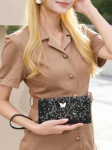 1pc Sequin Glitter Long Wristlet Clutch Wallet, Butterfly Decor Zipper Style, Evening Party Date Handbag, Ideal Gift For Women - Multicolor - View 5
