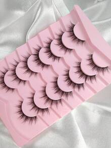 7 Pairs Natural Look False Eye Lashes Clear Band Wispy Fluffy And Soft Faux Mink Spiky Lashes Makeup Extension - Black - View 4