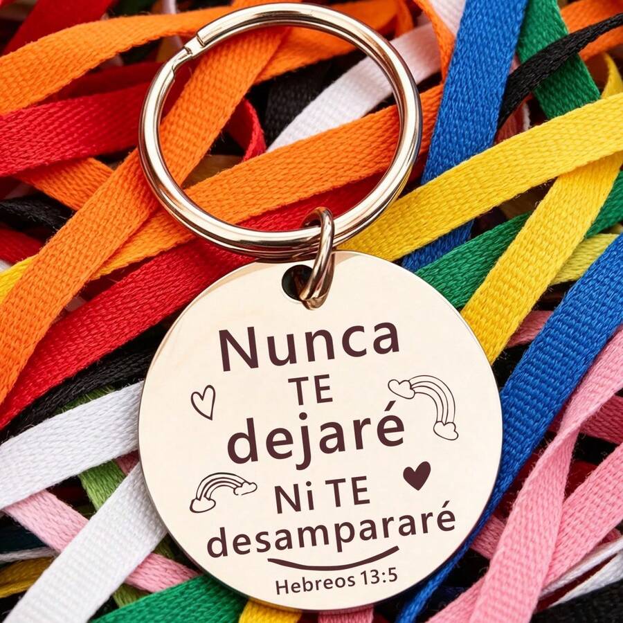 1pc Spanish Bible Verse Keychain "I Will Not Leave You Nor Forsake You" Faith Memorial Stainless Steel Pendant Holiday Gift - A - View 1