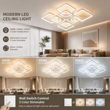 Novel Square Grid Ceiling Light: High Transparency Acrylic Material, Three-Color Dimmable, Large Space No Blind Spots, Wide Illumination. Soft And Glare-Free - Perfect For Living Room, Villa, Bedroom And Dining Room Use. Widely Used In Home Lighting And Decoration. - Multicolor - View 3