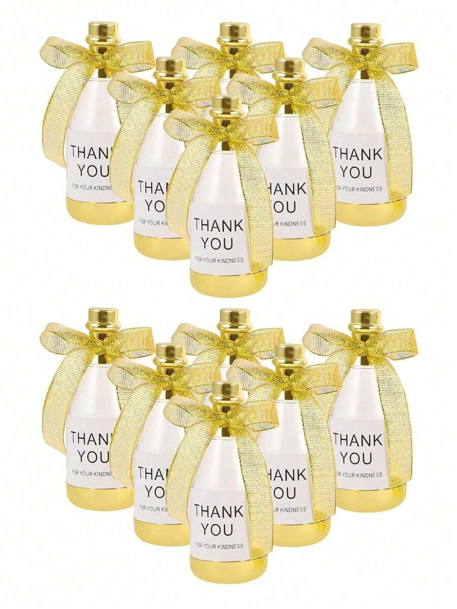 12pcs Champagne Bottle Shaped Bow Candy Boxes, Plastic Gift Boxes & Gift Bags, Suitable For Wedding, Birthday Party Favors, Valentine's Day Party Gifts - Multiple Styles - View 1