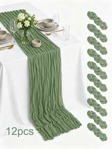 Bohemian Style Polyester Table Runner, Pleated Design, Solid Color Tablecloth, Holiday Table Decor Fabric Flag, Home Decor, Dining Table Decor, Room Decor, Wedding Decor - Multicolor - View 103