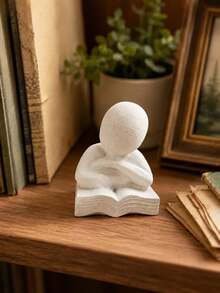 Patung Resin Figur Membaca Dekorasi Meja Rumah Ornamen Bentuk Manusia Abstrak untuk Rak Buku, Meja Kopi, Meja Kantor, Lemari Ruang Tamu, Pajangan, Hadiah Dekorasi Interior untuk Pesta Peresmian Rumah - Meditasi Putih - View 6