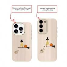 1pc TPU Pink Striped Witch Duck Pumpkin Pattern Phone Case Compatible With IPhone 17 Pro Max/17/16 Pro Max/15/13/12/11/ S20 FE/A15/S24/A55/ Note 11/Note 12/Note 13 Pro Full Coverage Shockproof Soft Shell Protective Cover - White - View 7