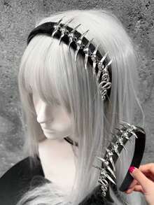 1pc Punk Black Metal Snake Bone Headband, Gothic Style Hair Hoop, Y2K Hair Accessory, Fashion Versatile Hair Band Headpiece Makeup - Silver - View 1