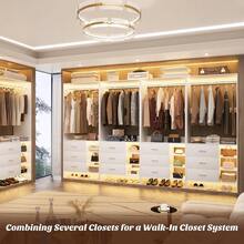 29.5 Inch Closet System Organizer With 3 Drawers And Shelves Wooden Wardrobe Tower Clothing Storage Unit Bedroom White - White - View 3