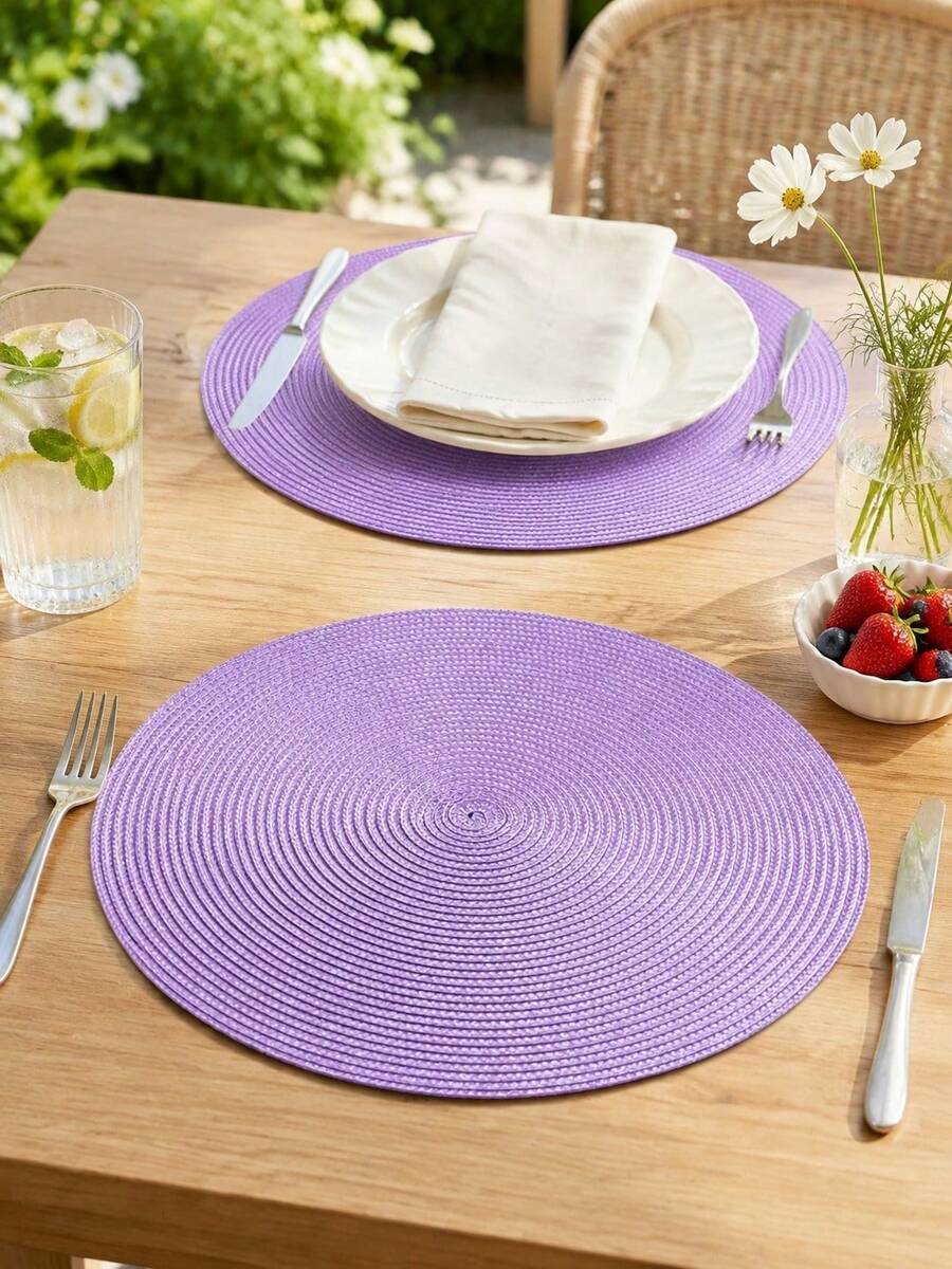 Handwoven PP Round Placemats, Easy To Clean, Suitable For Dining Table, Bowls, Plates And Cups, Perfect For Home Kitchen Use, Adds Fashionable Touch To Drinks, Minimalist Fashion Design, Back To School Essential