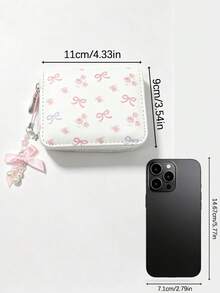 Dompet Kartu/Koin Pendek Motif Polkadot dengan Pita untuk Wanita, Dompet Kecil Portabel Gaya Feminin yang Lucu untuk Pelajar - Putih - View 7