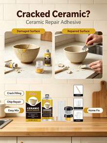 jakehoe Ceramic Repair Kit, Kintsugi Glue For Deep Bonding Of Broken Porcelain And Glass Cracks, Artistic Texture - A - View 2