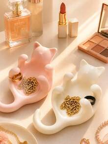 Creative Lying Cat Jewelry Tray, Four-Claw Cat Jewelry Storage Tray,Desktop Organizer,Home Decoration,Small Item Storage,Organization Accessories - Multicolor - View 5