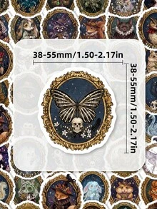 50Pcs Gothic Framed Animal Decorative Stickers, Vintage Witchy Magical Creature Waterproof Stickers For Laptop, Water Bottle, Journal, Scrapbook - Multicolor - View 8