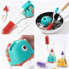 Bottle Brush Tea Cup Multi-Function Standing Brush Silicone Nipple Brush Set Cup Brush 3-In-1 Straw Brush - Multicolor - View 2