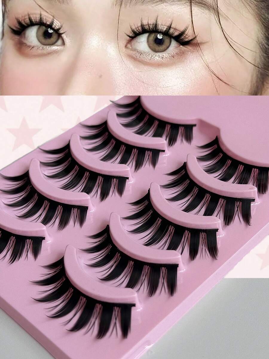 5 Pairs Of False Eyelashes, Anime Style, Natural Look, Curled & Voluminous, Enlarges Your Eyes Instantly,High Cost Performance,Girlfriend&Best Friend &Mom Gfits,Reusable, For Weddings, Parties, Pool Parties, Halloween, Christmas Costumes, Makeup Tool - View 1