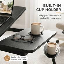 Foldable Laptop Bed Table,5 Adjustable Angles Portable Lap Desk With Cup Holder,Storage Side Tray,Lightweight Breakfast Tray For Working,Reading,Eating On Bed Sofa - Black - View 4