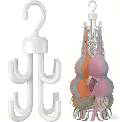1 Percha plástica resistente giratoria multigancho. Ideal para camisetas de tirantes, cinturones, corbatas, bolsos, bufandas y sombreros. También válida para almacenamiento en baño.