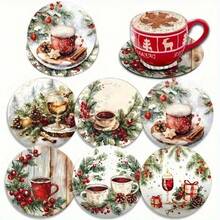 6pcs Christmas Wooden Coasters - Holiday Gift, Suitable For Kitchen, Living Room And Patio Table Bar, Desktop Decor, Party Decor, Coffee Mat, Christmas Atmosphere Decor, Christmas Gift - Multicolor - View 7