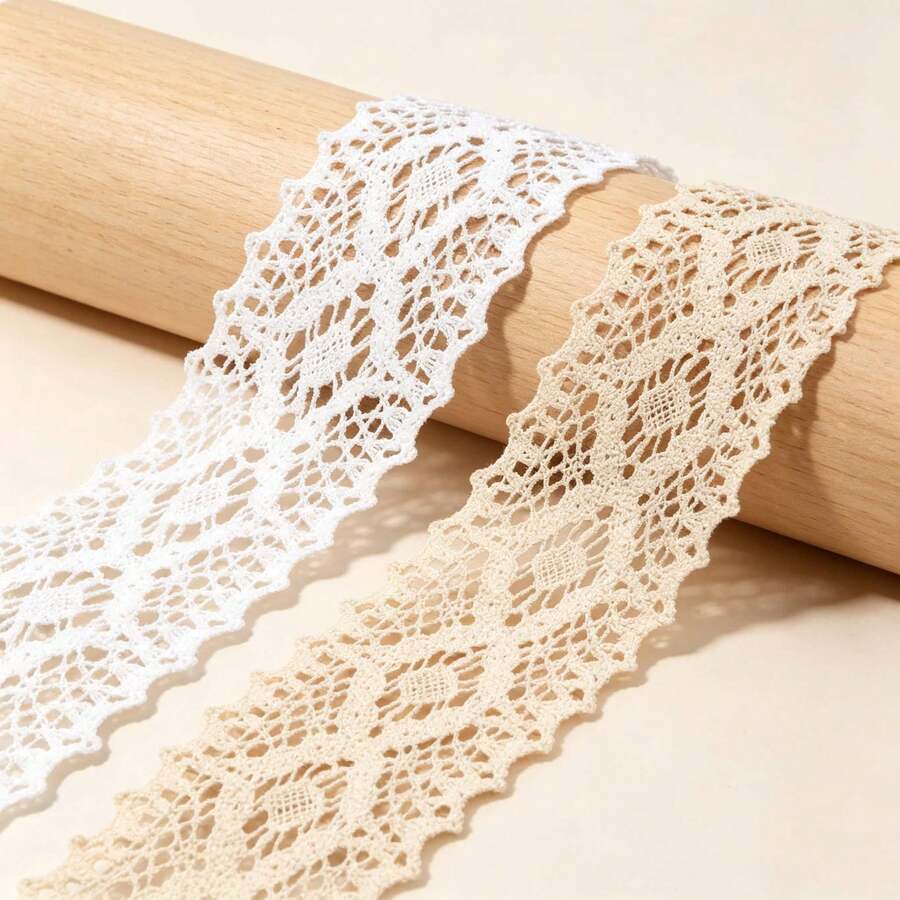 Vintage Lace Ribbon 6.5cm Wide 2M/5M/10M, Beige White Crochet Lace Trim For Sewing Crafts, Gift Wrapping, Wedding Decor - A - View 1