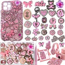 Junk Case Large Charm Kit Soft Cute Romantic Phone Case Charms With Pink Dancer, Pearl Rhinestone Bow, 3D Love Bear, Butterflies, Flowers & Crown, DIY Craft Set For Girls & Social Media - Pink - View 1