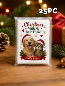 8/16/25pc Personalized Custom Pet Photo Text Christmas Pocket Tissue Sticker,Custom Dog Cat Picture Custom Slogan Name Print,Pet Santa Hat Scarf Xmas Pattern Design Sticker,Holiday Gift,Pet Owners Animal Lovers,Holiday Party,Home Dining Outdoor Daily - Multicolor - View 21