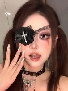1pc Women's Vintage Punk Style Heart Lace-Up Eye Mask, Gothic Lolita Cosplay Decorative Lace Leg Chain Accessory - Multicolor - View 1