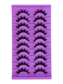 10 Pairs Natural False Eyelashes, Volumized Eyelash Extension,Travel Essentials Makeup Tools, Strip Lashes,Lashes,Eyelashes,Fake Lashes Dramatic Fluffy & Natural Wispy Volume Lashes Multipack For Daily Party Eye Makeup - Purple - View 3