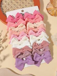 20pcs Waffle Bow Hair Clips Set, Vintage Morandi Solid Color Bow Hair Clips For School, Outings And Daily Hair Styling - Mixed color - View 11